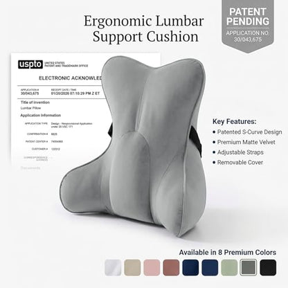 Lumbar Back Pillow (Pat. Pend), Supportive Back Cushion for Bed, Couch & Recliner, Ergonomic Lumbar Pillow with Customizable Firmness for Lower Back Pain Relief, Zinc Gray - color: Zinc Gray