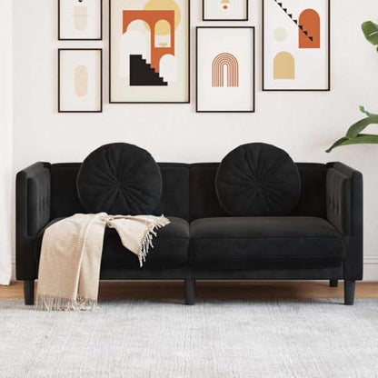 Black Velvet 2-Seater Sofa with Plywood Frame, Modern Design, Removable Cushions, 242.5 lb Capacity - color: Black, size: 1 & 2-Seater
