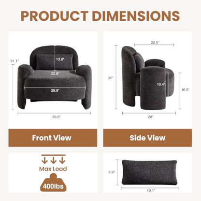 Accent Chair for Living Room, Modern Chenille Fabric Lounge Reading Sofa Chair with Lumbar Pillow, Upholstered Arm Chairs for Bedroom, Office, Dark Grey - color: Dark Grey