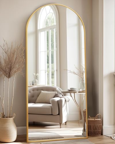 Antok Full Length Mirror, 58"x21" Floor Mirror, Arched Floor Standing Freestanding Arch Full Body Mirrors with Stand for Bedroom, Hanging Mounted for Living Room Cloakroom,Gold - color: Gold, size: 58"L x 21"W