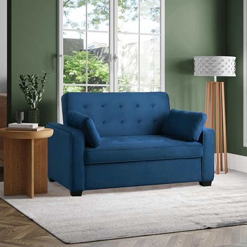 Serta Ainsley 66.5" Convertible Sleeper Loveseat, Full Size, Dreamcoil Comfort, Soft Velvet Fabric, Navy - color: Navy Blue, size: Full Loveseat