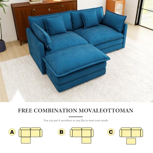 76.7” Oversized Blue Loveseat Sofa, 2 Seater Large Sectional Couches for Living Room, Chenille Fabric Modular Sectional Sofa with 1 Ottoman, Deep Seat Home Sofas Set, Love Seat Couches - color: Blue, size: 2 Seater + 1 Ottoman