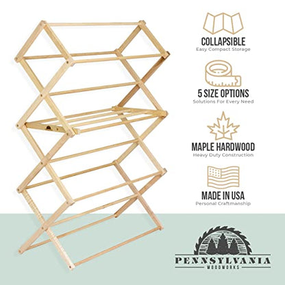 Clothes Drying Rack: Solid Maple Hard Wood Laundry Rack for Sweaters, Blouses, Lingerie & More, Durable Folding Drying Rack, Made in USA, No Assembly Needed, Medium - color: Medium