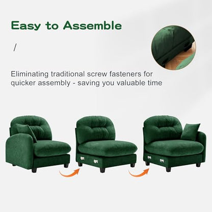 Modular Loveseat Sofa Mini Couch with Premium Chenille Fabric and Tufted Pleated Backrest Flexible Small Couch for Bedroom and Living Room Ergonomic 2-Seater Sofa for Adults and Compact Spaces (Green) | Sturdy & Durable - color: Green