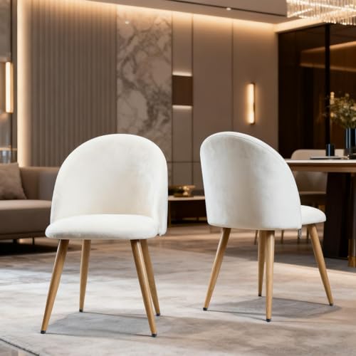 Lightdot Dining Chairs Set of 2, Velvet Comfortable Seats, Mid-Century Modern Living Room Chairs, Upholstered Kitchen Chairs with Wooden Legs and Padded Seat for Bedroom Office, Easy Assembly, Beige - color: Beige
