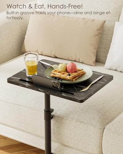 Masupu Sofa Arm Tray Table - 360° Swivel Height Adjustable End Table, Small Snack Side Table for Couch, C Shaped Table for Bed, Chair or TV Tray Table(Marble Black) - color: Marble Black