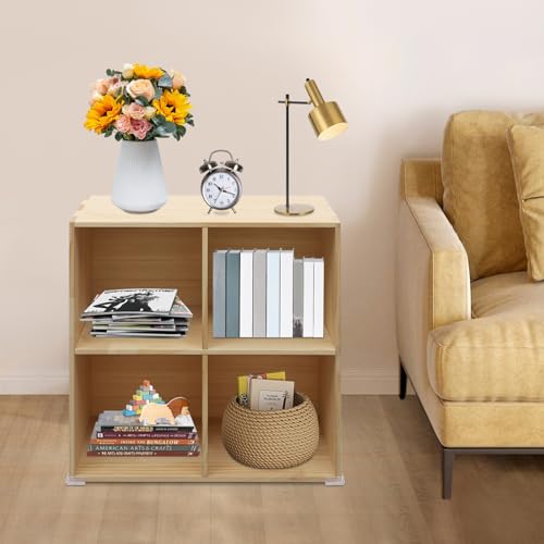 4-Compartment Solid Wood Bookcase, 2 Tier Wooden Cube Shelf Bookcase Floor Standing Bookshelf, Storage Cubes Organizer Storage Cabinet for Living Rooms, Bedrooms, Study Rooms - size: 4-Compartment