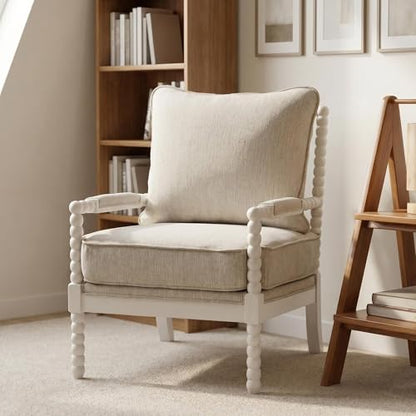 DUHOME Linen Fabric Spindle Accent Chairs Set of 2 with Wood Frame,Modern Accent Chairs with Padded Spring Seat and Brushed White Base for Living Room Bedroom Farmhouse Home Office Belcony - color: White+cream, size: 2 pcs