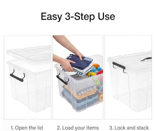 4 Pack 72 QT Plastic Storage Bins with Lids | Clear Stackable Bins with Secure Latches and Handles Heavy-Duty Storage Containers For Home Office and Garage Organization - size: 72 Qt