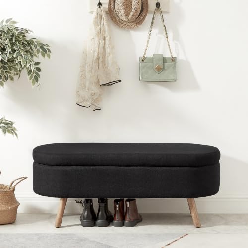 43.5" Ottoman with Storage, Storage Ottoman Bench with Safety Hinge, Boucle End of Bed Bench, Upholstered Entryway Bench for Bedroom, Living Room & Window, Holds up to 330 lb, Black - color: Charcoal Black, size: 16"D x 43.5"W x 16"H