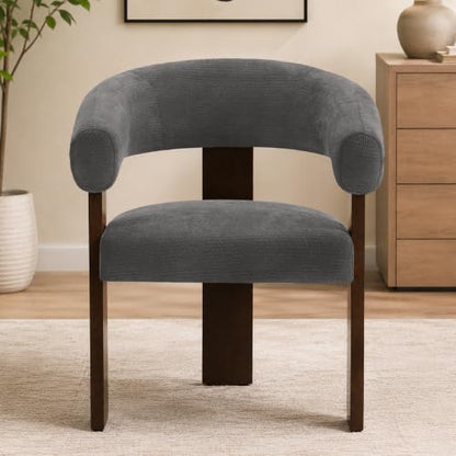 Modern Accent Chair, Barrel Armchair, U-Shaped Backrest, Grey | Barrel Accent Chair, Upholstered Arm Chair, Ergonomic Curved Back, Soft Chenille, Solid Wood Legs, Living Room, Bedroom - color: Grey