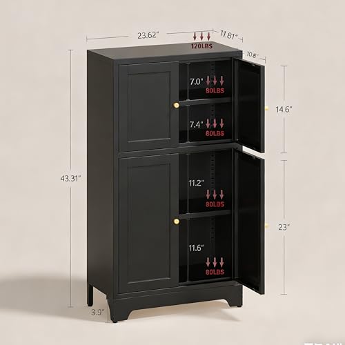 43" H Black Small Pantry Cabinet,Metal Storage Cabinets,Small Food Storage Cabinets - color: Black, size: 43"H-4Doors