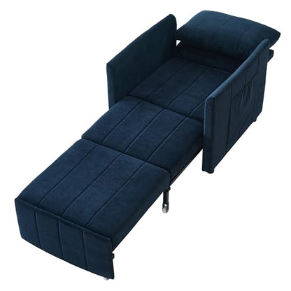 Pull Out Sofa Bed for Living Room, 31.5" Upholstered Convertible Sleeper Sofa, 3-in-1 Convertible Sleeper Chair with 5-Position Adjustable Backrest, Side Pockets and a Storage Basket (Blue/352) - color: Blue/352