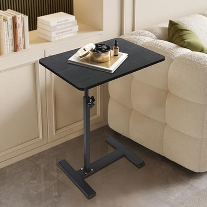 Adjustable Height C Shaped Side Table with Wheels 40 * 60cm | 360° Swivel TV Tray Table, Mobile End Table for Living Room Bedroom Sofa Bed Office - color: Black