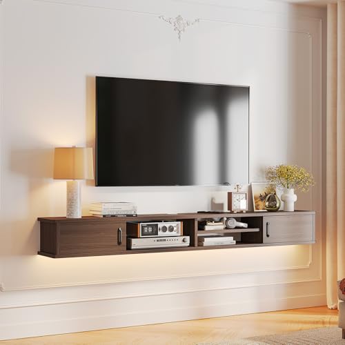 FurniNova Floating TV Stand,51'' Wall Mounted TV Console,Floating TV Shelf,Wall TV Cabinet,Floating Entertainment Shelf,Walnut - size: 51 IN