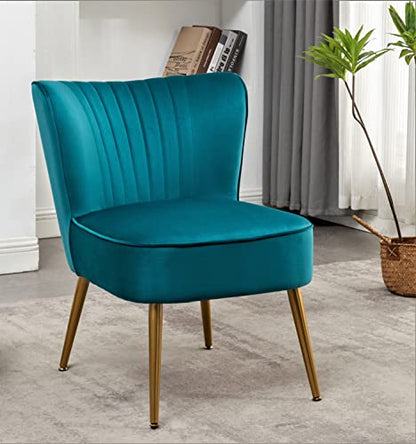 Container Furniture Direct Modern Velvet Accent Chair for Living Room, Bedroom, or Entryway, Stylish and Comfortable Armless Design with Metal Legs, Greynish Blue - color: Greynish Blue