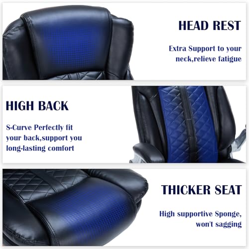 400lbs Executive Office Chair with Flip-Up Armrests, Big and Tall Computer Chair for Heavy People, Heavy Duty Ergonomic Comfy Chair, Breathable PU Leather (Black) - color: Black