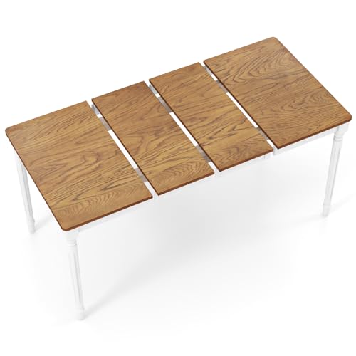 Giantex Rectangular Extendable Dining Table for 4-8 People with Rubber Wood Legs, 220 Lbs Capacity, Large Folding Kitchen Table for Dining Room, Living Room, Small Space, Dinner, Dinette