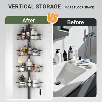ViviDreamore Corner Shower Caddy Tension Pole, 4-Tier Organizer | Tall Shower Caddy with Corner Shelves, Rustproof Bathroom Shower Organizer for Inside Shower