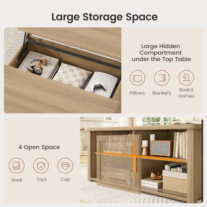 SEDETA 31.5" Lift Top Coffee Table with Storage, Square Coffee Tables for Living Room, Farmhouse Coffee Table with Large Hidden Storage Compartment and Adjustable Shelves, Rattan Oak - color: Rattan Oak