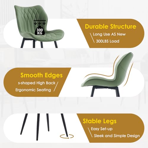 Kidol & Shellder Dining Chairs Set of 2, PU Leather Upholstered Kitchen Chairs with Back Armless, Mid Century Modern Side Chair for Dining Room, Living Room, Lounge, Restaurant, Bean Green - color: Bean Green