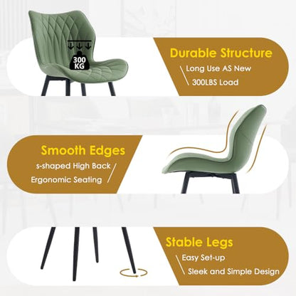 Kidol & Shellder Dining Chairs Set of 2, PU Leather Upholstered Kitchen Chairs with Back Armless, Mid Century Modern Side Chair for Dining Room, Living Room, Lounge, Restaurant, Bean Green - color: Bean Green