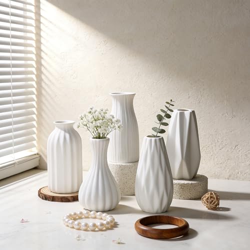 BEAHOT Ceramic Bud Vases Set of 12 - Matte Mini White Jars Bulk | Small White Ceramic Vases for Centerpieces, Wedding Floral Arrangements, DIY Crafts & Boho Table Decor (No Repeating Designs) - size: 12pack Unglazed White