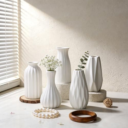 BEAHOT Ceramic Bud Vases Set of 12 - Matte Mini White Jars Bulk | Small White Ceramic Vases for Centerpieces, Wedding Floral Arrangements, DIY Crafts & Boho Table Decor (No Repeating Designs) - size: 12pack Unglazed White