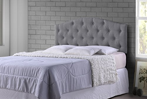 Baxton Studio Myra Modern and Contemporary Full Size Grey Fabric Upholstered Button-Tufted Scalloped Headboard - color: Gray, size: Full