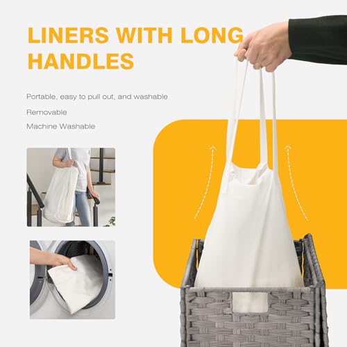 NEWBULIG 110L Extra Large Divided Laundry Hamper with Lid, 2 Section Collapsible Dirty Clothes Basket, Dual Removable Liner Bags for Bedroom, Bathroom, Closet and Dorm Room Organization Grey - color: Grey