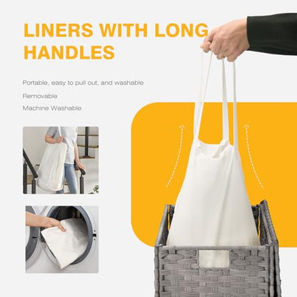 NEWBULIG 110L Extra Large Divided Laundry Hamper with Lid, 2 Section Collapsible Dirty Clothes Basket, Dual Removable Liner Bags for Bedroom, Bathroom, Closet and Dorm Room Organization Grey - color: Grey