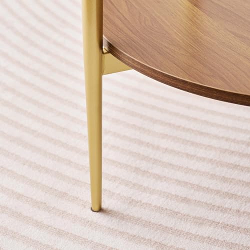 LumFurn D18in Round Glass End Table, Mid-Century Modern Design Side Table for Living Room, D18xH23inch, Clear Glass and Walnut MDF Wood, Conical Legs with Gold Finish Frame - color: D18" Clear & Walnut