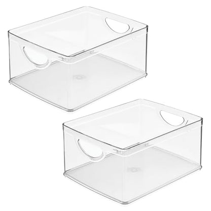 iDesign Pantry Storage Bins with Handles, Set of 2, Clear | Organizer Bins, For Cabinets or Fridge - size: Medium, style: Pack of 2