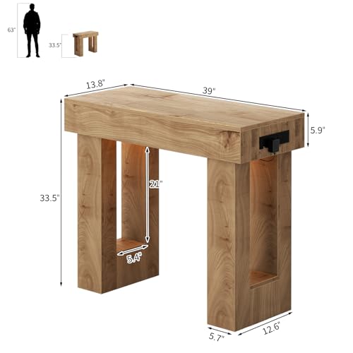 Unikito 39" Entry Table with Power Outlet & Sensor Light, Natural Oak | Narrow Foyer Table with Open Storage, Wooden Console Table, Versatile Modern Entryway Tables for Entrance/Hallway/Living Room - color: Natural Oak, size: 39IN