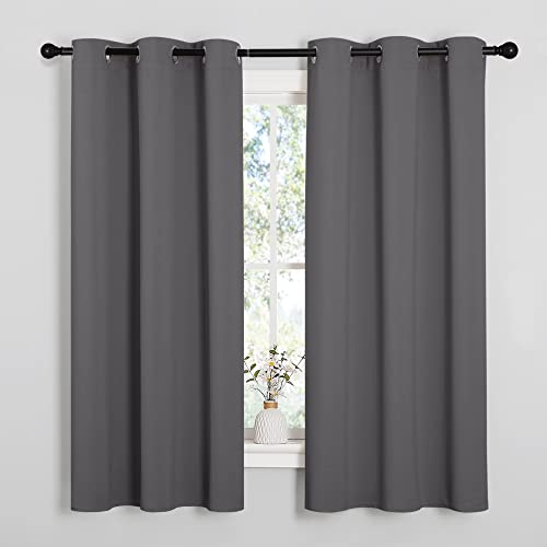 NICETOWN Thermal Insulated Grommet Blackout Curtains for Bedroom (2 Panels, W42 x L63 -Inch, Grey) - color: Grey, size: 42"W x 63"L (Pack of 2)