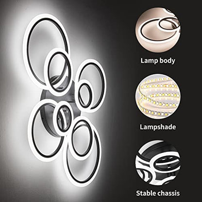 Shine LUEST Modern Ceiling Light, 41.3'' Dimmable LED Black Flush Mount Ceiling Lights with Remote Acrylic Round Ceiling Lamp Fixture for Low Ceiling Bedroom Living Room Dining Room, 108W - color: Black, 8 Rings