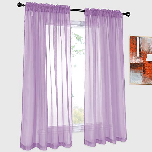 2 Panels Solid Color Lilac Purple Sheer Curtains Elegant Rod Pocket Window Voile Panels Drapes for Bedroom Living Room (52X63 Inches) - color: Lilac Purple, size: 52"W x 63"L (Pack of 2)