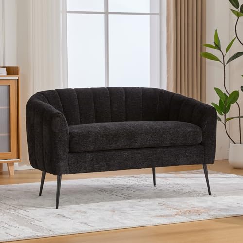 Chifee & Vingol Black Loveseat Sofa 50.2'' Wide Upholstered Loveseat Accent Couch with Metal Legs Modern 2-Seater Sofa for Living Rooms Bedroom Apartment Office,Black - color: S3055-black