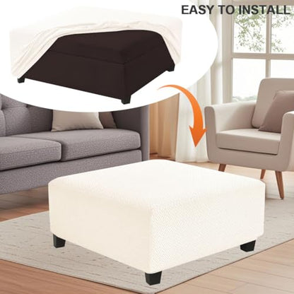 Levoberg Waterproof Square Ottoman Cover Large Square Folding Storage Ottoman Bench Slipcovers Footrest Stool Covers Oversized Ottoman Coffee Table Covers Cube with Elastic Bottom XL Beige - color: Beige, size: Square-XL