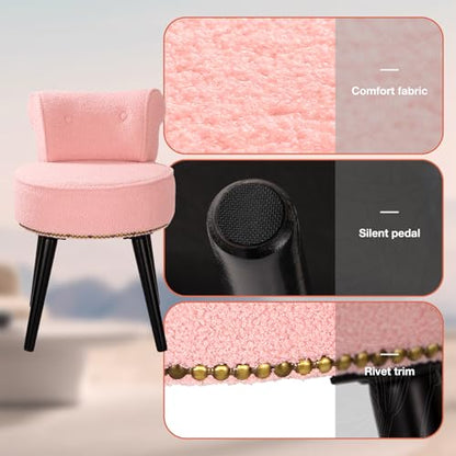 Vanity Chair with Backrest, Boucle Upholstery Armless Makeup Stool, Vanity Stool with for Bedroom Living Room Kitchen Dinning Room (Sherpa Pink) - color: Sherpa Pink