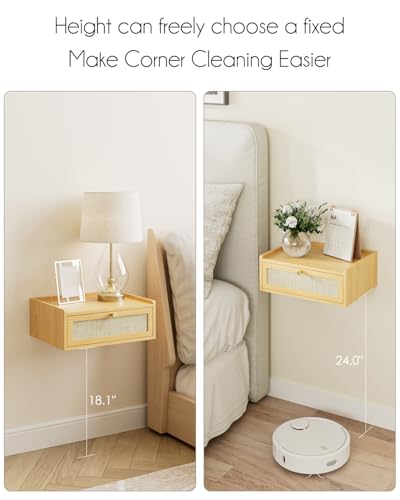 Floating Nightstand,Wall Mounted Night Stand with Drawer,Small Floating Shelves,Floating Wood Bedside Table for Bedroom、Living Room、Bathroom - color: Yellow, style: Bohemian