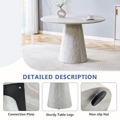 45" Round Dining Table for 4,Grey Faux Marble Dining Room Table,Modern Round Dinner Table,Small Round Dining Table with Pedestal Base,for Dining Room Kitchen - color: 45'' Grey