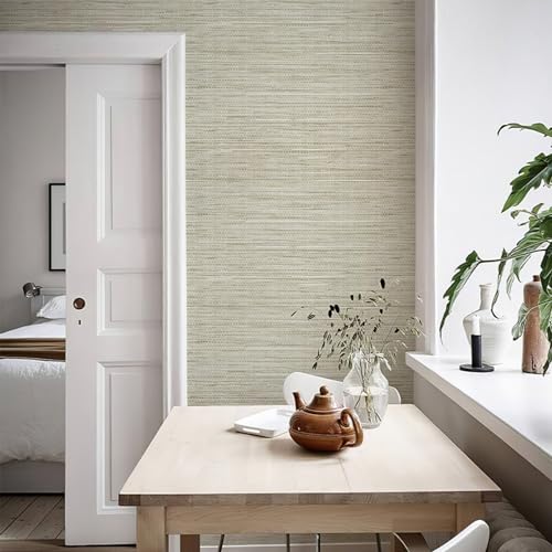 HueBurst Grasscloth Peel and Stick Wallpaper 17.3" x 197" Renter Friendly, Cream Textured Grassweave Wallpaper Self Adhesive Removable for Bathroom Bedroom - color: Cream, size: 17.3" x 197"