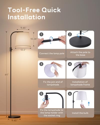 Smart RGB Arc Floor Lamp, 65", App Control, Compatible with Alexa | 2700K-6000K tunable white, 1%-100% dimmable, music sync, 1200lm, 350° swivel woven linen shade, no account required - color: Black, size: 65"(App Control)