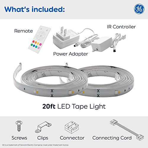 GE LED Tape Light, Color Changing Plug-In Light Strip Fixture with Timer, 20ft - size: 20 ft 1 pack