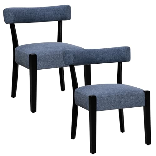 RNKSFX Upholstered Dining Chairs Set of 2, Walnut Wooden Kitchen & Dining Room Chairs, Mid Century Modern Fabric Farmhouse Dining Chairs Oversized Sturdy Rounded Chairs Curved Back, Blue - color: Blue