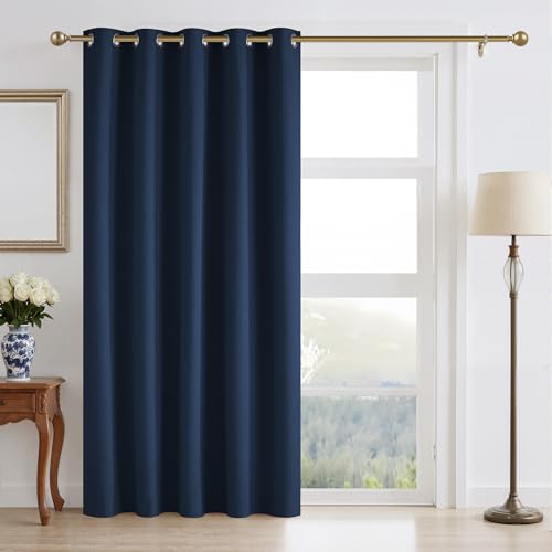 RYB HOME Navy Blue 100% Blackout Sliding Door Curtains 60 Wide 84 Long | Single Panel, Linen Blackout Drape, Bedroom Apartment Closet, Room Divider, Privacy Protection, Thermal Insulated, W60 x L84 - color: Navy Blue, size: 60"W x 84"L (Pack of 1)