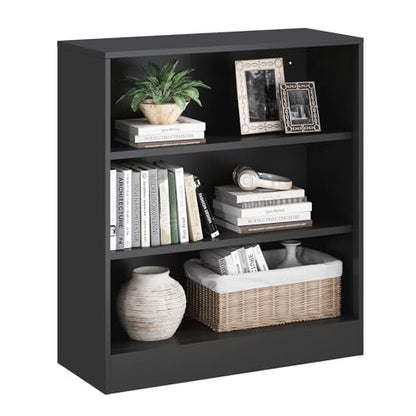 IRONMIX Black Short Bookshelf for Classroom, 3-Tier Metal Bookshcase | Small Bookcase for Small Places, Open Bookshelf with Adjustable Shelves, Cabint Display for Home Office, Library, Living Room - size: 31.5" W-35.5" H - 1 set