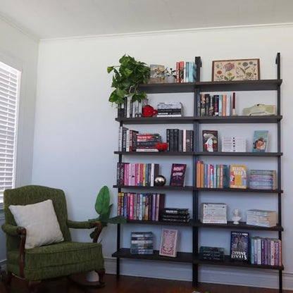 Nathan James Theo 6-Shelf Tall Bookcase, Wall Mount Bookshelf with Natural Wood Finish and Industrial Metal Frame, Nutmeg/Matte Black - color: Nutmeg/Matte Black, size: 1