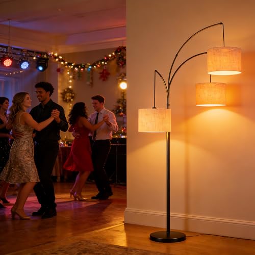 80 Inch Arc Floor Lamp with Remote Control, 3-Light Dimmable Standing Lamp | 2400LM Super Bright Tree Lamp for Living Room, Modern Tall Floor Lamp with Adjustable Arms&Weighted Base,3 LED Bulbs Included - color: Beige
